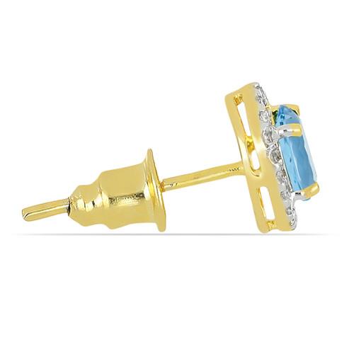 BUY 14K GOLD HALO EARRINGS WITH AQUAMARINE AND WHITE DIAMOND